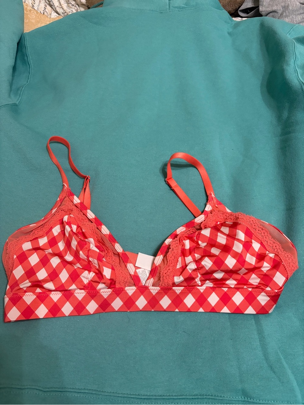 aerie Red Gingham Lace Wireless Bralette